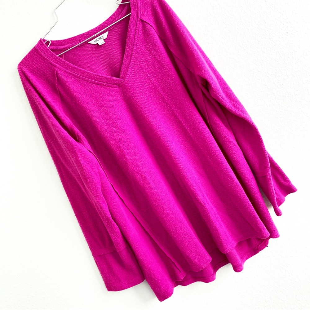 WILDFOX long sleeve v-neck tunic shirt top Large pink sweatshirt sweater lounge